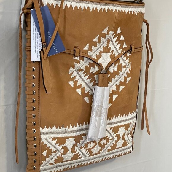 Rebecca Minkoff Boho Drawstring Leather Crossbody Bag Brown Aztec Slim - Picture 5 of 13